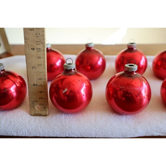 Lot Christmas Shiny Brite 22x Plain Red Silver Glass Ornament Ball USA Made 2.5" - Picture 8 of 14